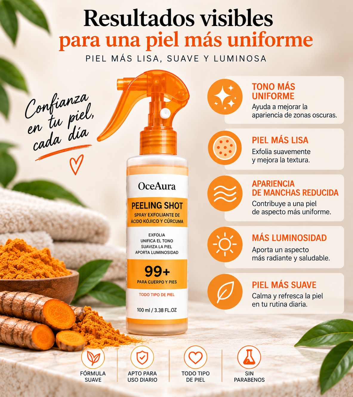 Spray Exfoliante Ácido Kójico y Cúrcuma